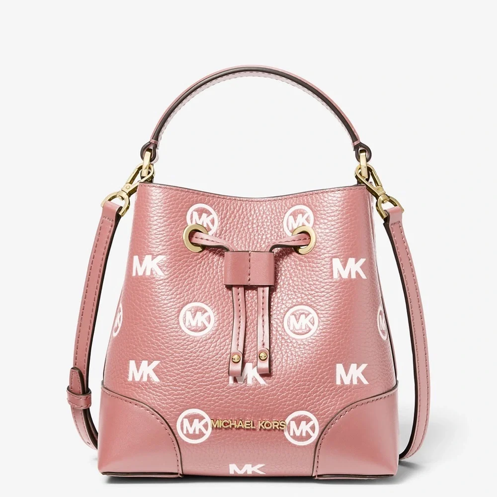 MICHAEL KORS Mercer Small Logo Embossed Leather Bucket Bag COLOR PRIMROSE  NWT